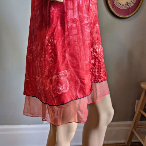 Vintage Launch by Susan Young Halston Print Mini Dress Silk Bow Pink Coquette L - Picture 15 of 16